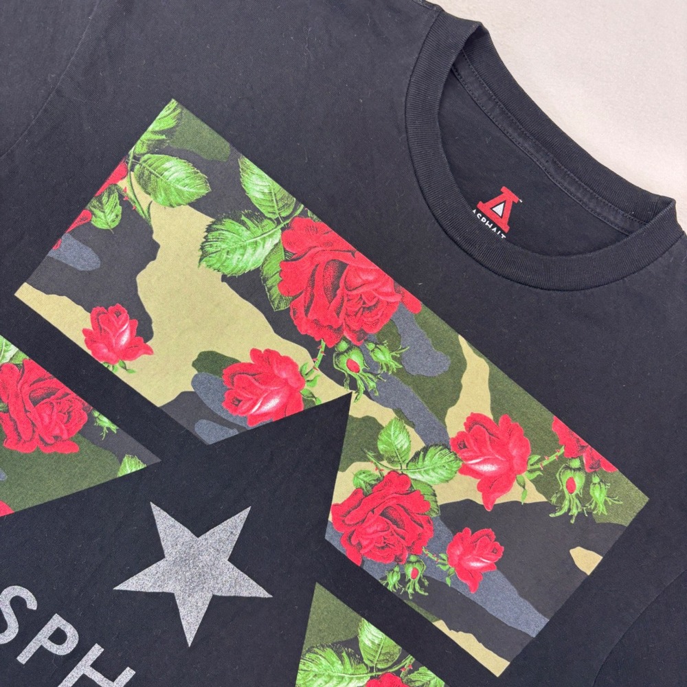 Asphalt Black Rose Camo Graphic‎ T Shirt Men's Large Cotton